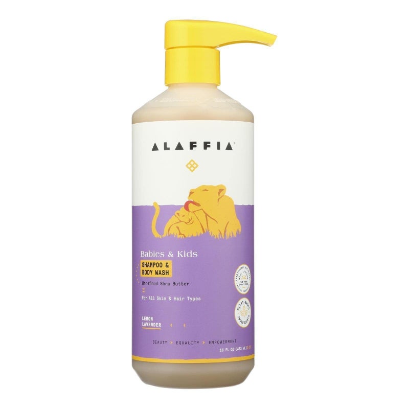 Alaffia Babies and Kids Shampoo and Body Wash, Gentle and Calming Support for Soft Hair and Skin with Shea Butter, Neem, and Coconut Oil, Fair Trade, Lemon Lavender, 16 Fl Oz - Image 1
