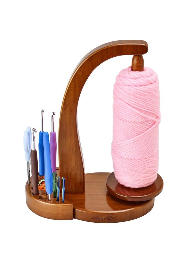 ULOI Crochet Yarn Holder - Upgrade with Crochet Accessories Storage Attachment, Magnetic Wooden Yarn Storage for Knitting Accessories, Perfect for Crocheting and Knitting Projects, Walnut Finish - Image 1