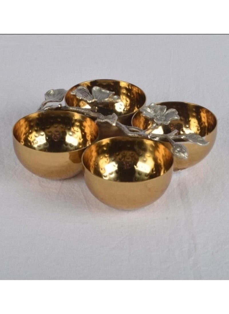 muntathar Nuts serving dish, 4 sections - golden color 