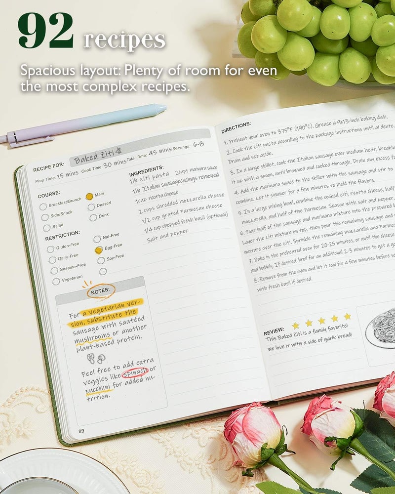 hi!SCI Recipe Book to Write in Your Own Recipes, Blank Recipe Notebook with 192 Pages, 7" x 10" Hardcover Recipe Journal for Family Cooking Lover, Diy Cookbook to Organize Your Recipes(Sage Green) - Image 4