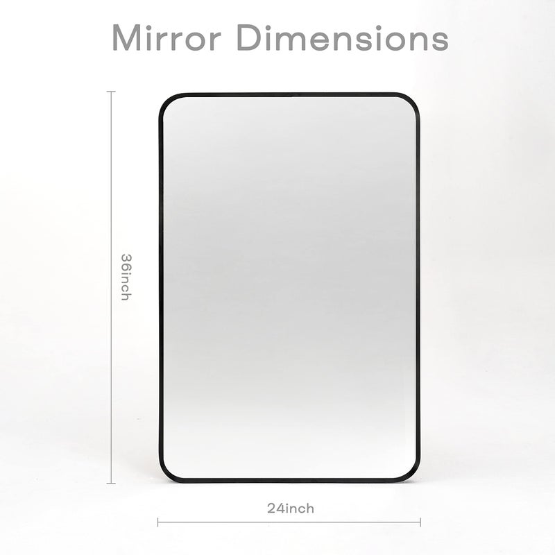 Minuover Wall Mount Mirror for Bathroom, Brushed Black Metal Framed Rounded Corner Rectangular Vanity Mirror (24" x 36", Black) - Image 2