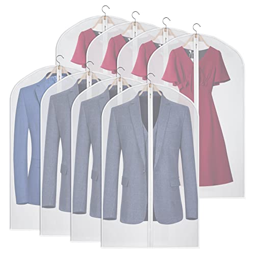 Kntiwiwo Garment Bags Clear Suit Bag for Closet Storage Set of 8 Hanging Clothes Dress Cover Bags Dust-Proof with Zipper for Suit, Coat, Dresses Clothes Storage-24” x40” - Image 1
