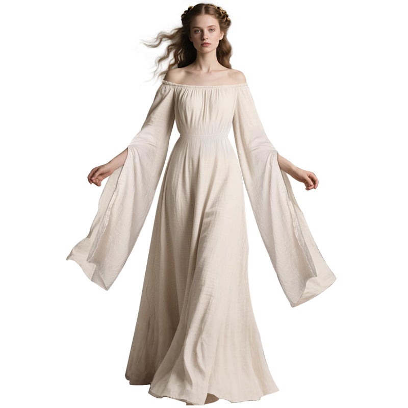 L'VOW Women's Renaissance Victorian Dress Medieval Irish Fairy Dresses Bell Sleeve Scarlet Costume(Apricot,L) - Image 1