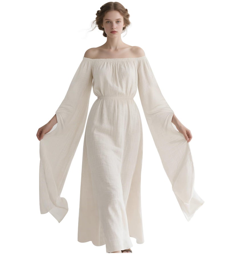 L'VOW Women's Renaissance Victorian Dress Medieval Irish Fairy Dresses Bell Sleeve Scarlet Costume(Apricot,L) - Image 5