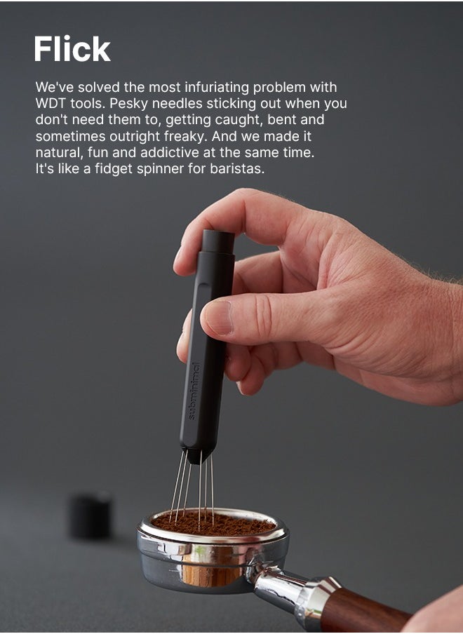 Flick WDT Tool | Pen Design Weiss Distribution Technique Espresso making tool, Fine Needles, Spring-loaded Auto hide Needles, Safe, Easy to Use, 2x Stands in the Box - Black