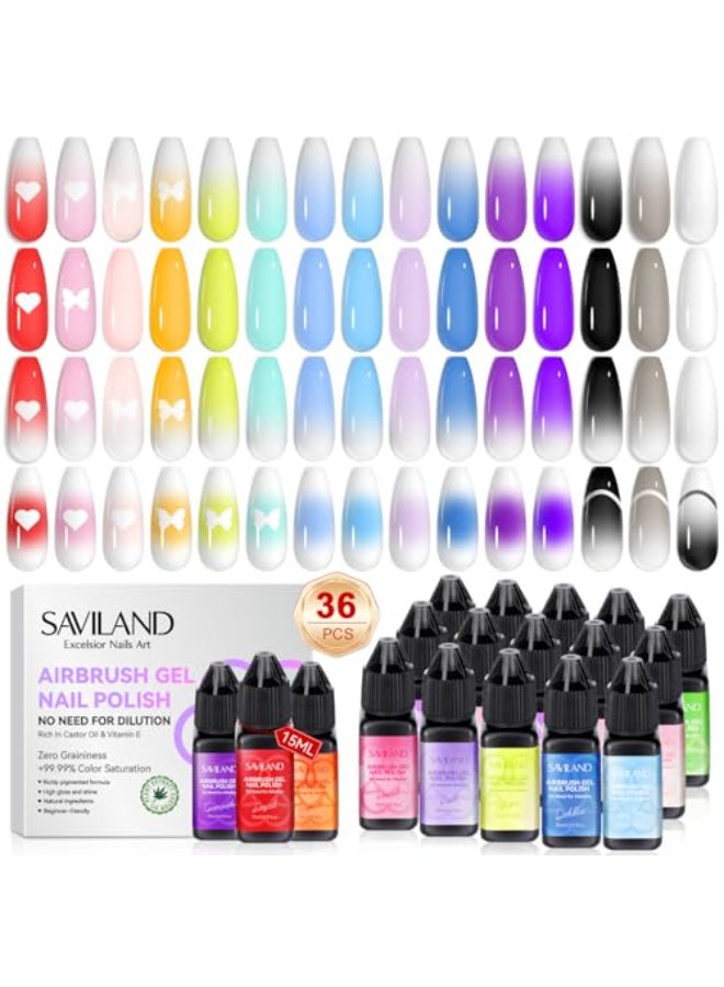 SAVILAND Airbrush Gel Nail Polish 36 Colors No Need for Dilution Gel Polish Airbrush Paint for Nail Diluted High Pigmented for Acrylic French Gradients Cat Eye Paint Home Salon DIY Christmas Gift - Image 1