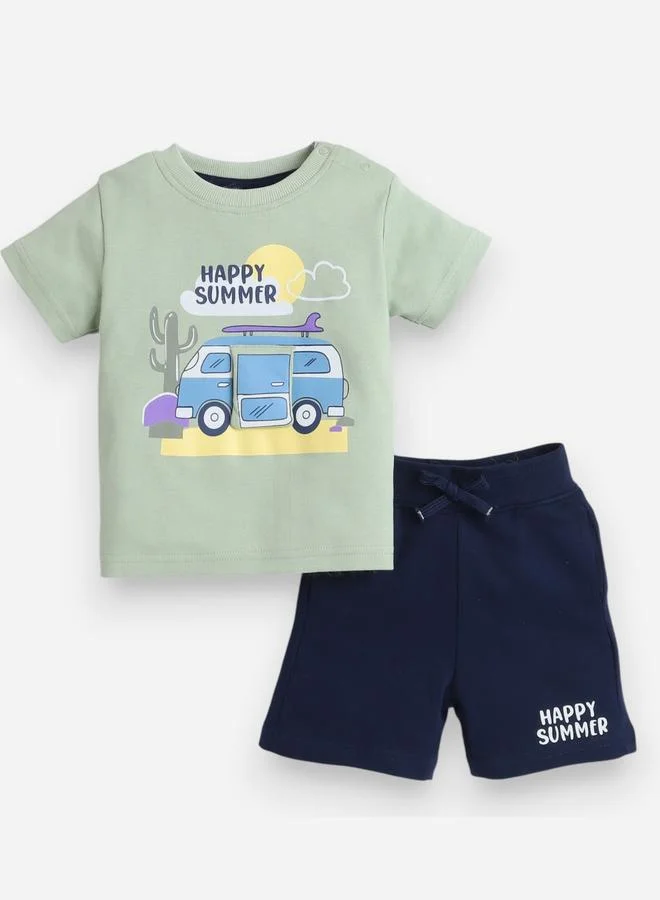 فكتور اند جين Victor And Jane Boys Happy Summer Graphic T-Shirt and Shorts Set