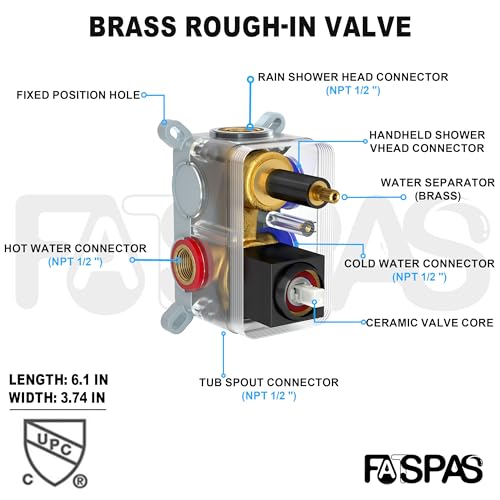 Fatspas Shower System with Tub Spout, Shower Faucet Set with 12 Inch Rain Showerhead Handheld Shower and Tub Spout, Wall Mounted High-Pressure Showerhead Combo Set Included Valve and Trim, Matte Black - Image 4