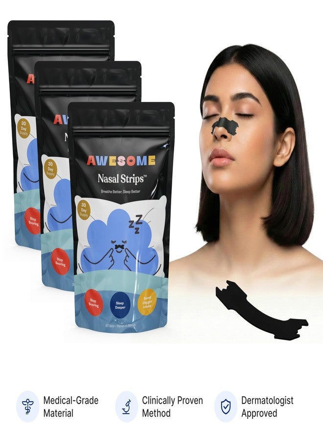 AWESOME Nasal Strips for Breathing n Sleep, Drug-Free, Skin-Safe Nose Strips with Long-Lasting Hold to Open Nasal Passages, Improve Airflow n Reduce Snoring_30 Strips_Pack Of 3 - Image 2
