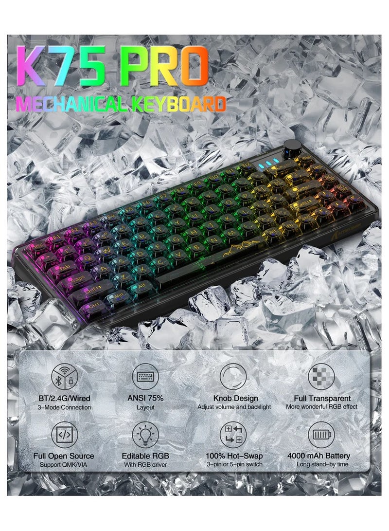 ATTACK SHARK K75 Pro Transparent Mechanical Keyboard (Black Transparent) - Image 2