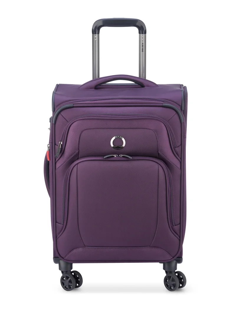 DELSEY Paris Optimax Lite 55cm Softcase 4 Double Wheel Expandable Cabin Luggage Trolley Purple