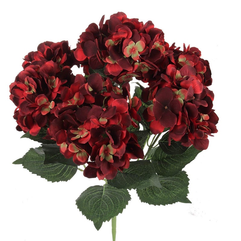 Larksilk Real Touch Hydrangea Silk Flower Bush Seven Heads Per Bush UV Resistant Indoor  Outdoor Silk Plant with Adjustable Stem and Rich Green Leaves Perfect for Wedding  Event Decor Burgundy