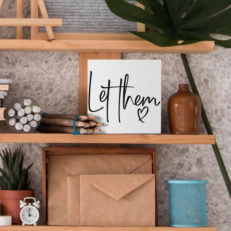 Nvotell Let Them Wooden Sign - Mental Health Quotes Wood Box Signs 5X5 Inches  Let Them Desk Tabletop Signs For Home Decor Shelf  Office Gifts For Coworkers Women  Office Decorations For Work - Image 2