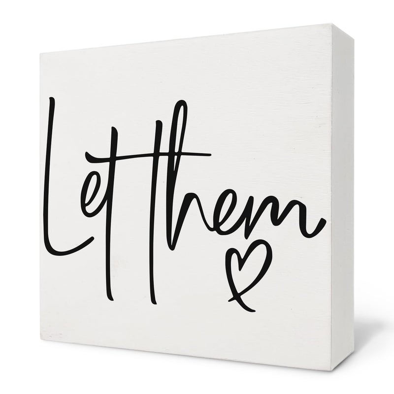 Nvotell Let Them Wooden Sign - Mental Health Quotes Wood Box Signs 5X5 Inches  Let Them Desk Tabletop Signs For Home Decor Shelf  Office Gifts For Coworkers Women  Office Decorations For Work - Image 1