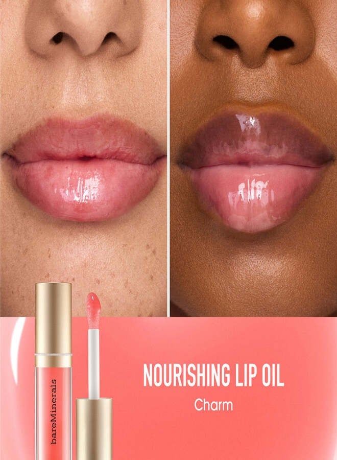 زيت الشفاه المغذي من bareMinerals - لون الخوخ النيود الساحر | زيت شفاه مرطب ولامع للغاية مع زيوت نباتية وحمض الهيالورونيك - 3.8 مل - Image 2