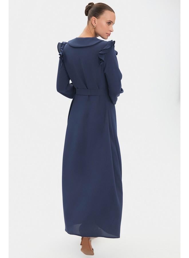 JUNE June Women Baby Collar Ruffle Detailed Belted Dress Indigo - Image 5