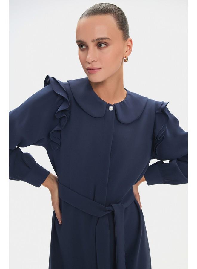 JUNE June Women Baby Collar Ruffle Detailed Belted Dress Indigo - Image 3