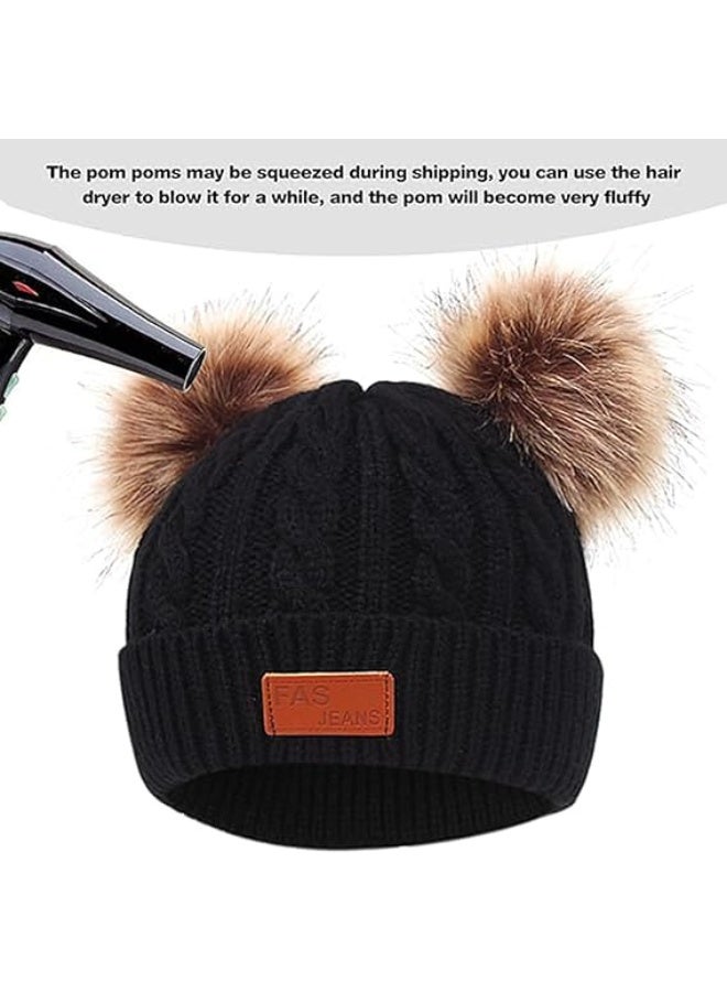 AGREON Kids Winter Hat Gloves Scarf Set, Boy Girls Toddler Children Hats Beanie with Pom Knit Neck Warmer Gaiter Mittens Fleece Lined Set for Children 2-5 Years, Black - Image 5