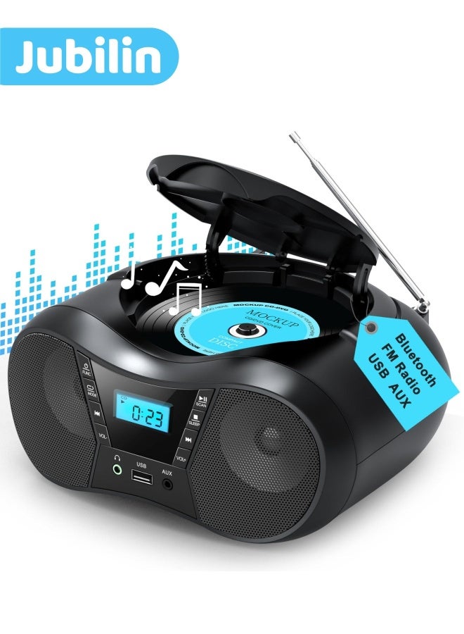 Jubilin CD Player Boombox with FM Radio,Bluetooth 5.1,Clear Sound,LCD Display,USB/AUX Input,AC/Battery Powered,CD/CD-R/CD-RW Compatible,3.5mm Headphone Jack,Sleep Timer for Home,Seniors,Kids - Image 1