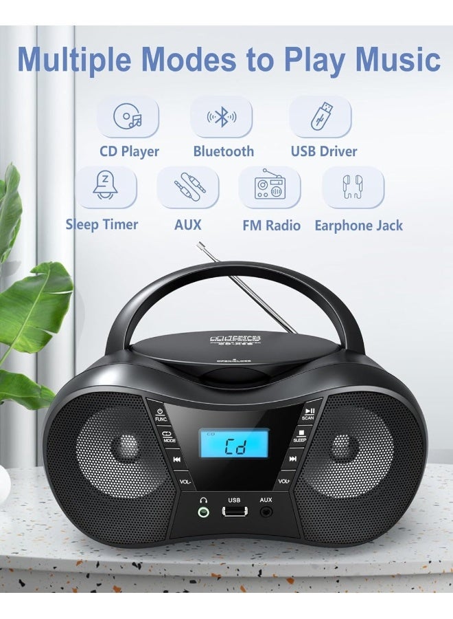 Jubilin CD Player Boombox with FM Radio,Bluetooth 5.1,Clear Sound,LCD Display,USB/AUX Input,AC/Battery Powered,CD/CD-R/CD-RW Compatible,3.5mm Headphone Jack,Sleep Timer for Home,Seniors,Kids - Image 2
