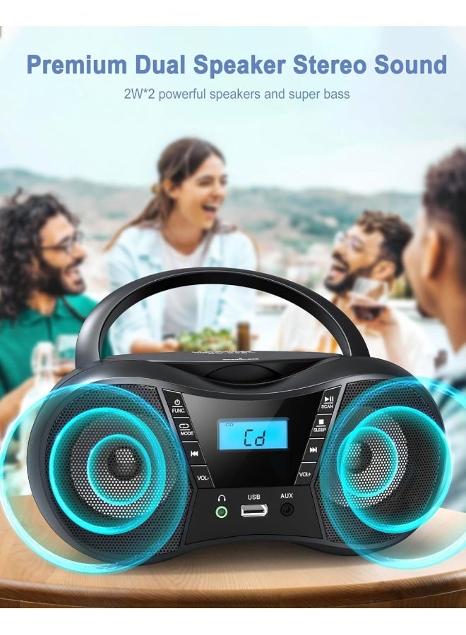 Jubilin CD Player Boombox with FM Radio,Bluetooth 5.1,Clear Sound,LCD Display,USB/AUX Input,AC/Battery Powered,CD/CD-R/CD-RW Compatible,3.5mm Headphone Jack,Sleep Timer for Home,Seniors,Kids - Image 4