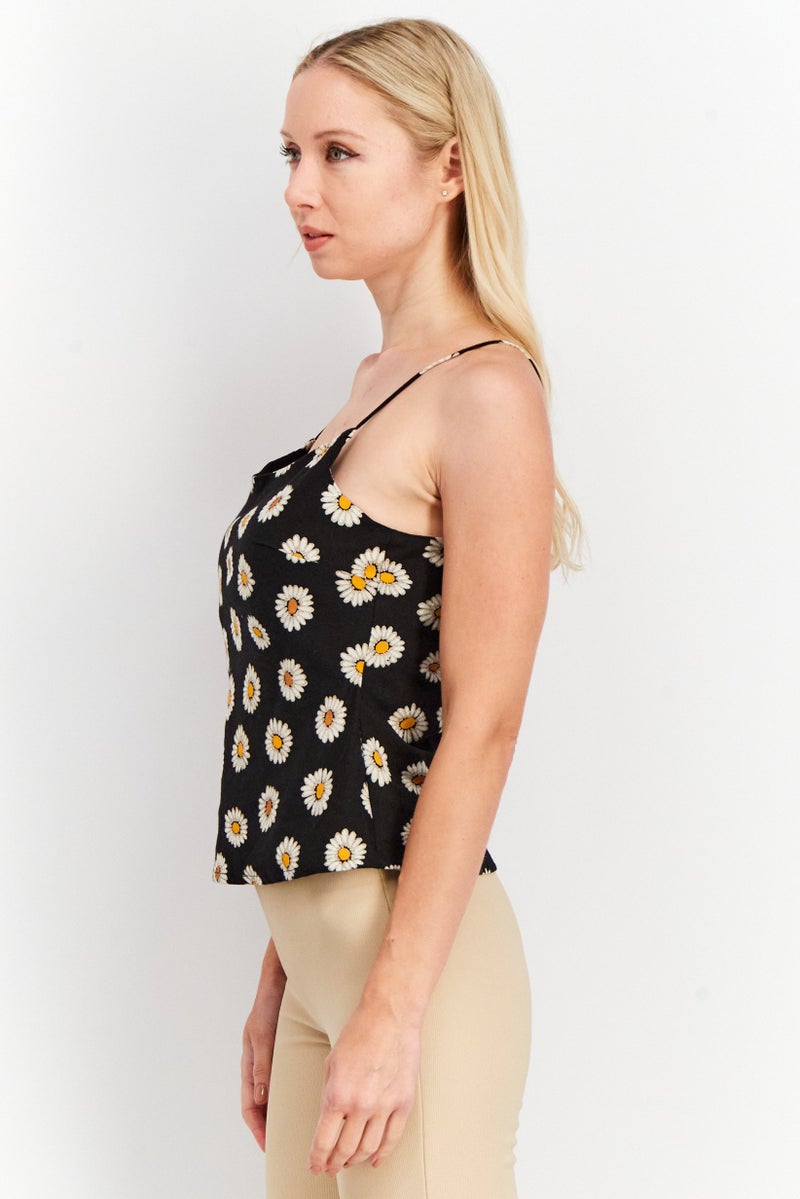 ASOS بلوزة نسائية بلا أكمام بتصميم زهري، مجموعة سوداء - Image 3