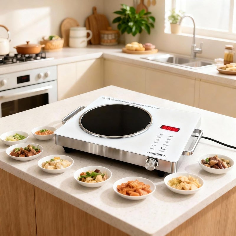 AoMige 3500W Professional Infrared Cooker-Burner Electric Stove, Touch Control Ceramic Hot Plate, Scratch-Resistant Crystal Glass, Universal Compatibility for All Cookware, Portable & Energy Efficient-2white - Image 2