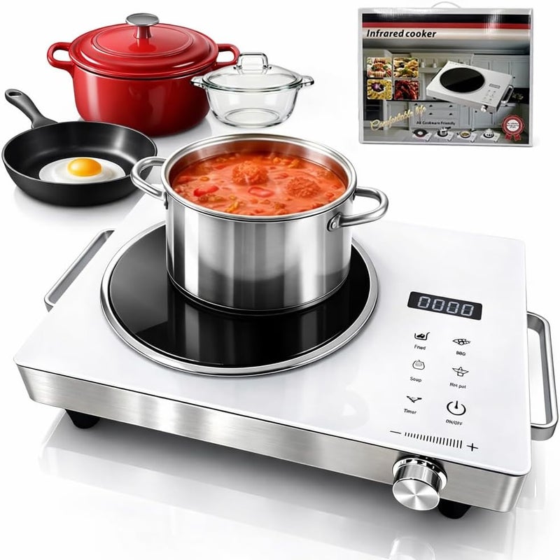AoMige 3500W Professional Infrared Cooker-Burner Electric Stove, Touch Control Ceramic Hot Plate, Scratch-Resistant Crystal Glass, Universal Compatibility for All Cookware, Portable & Energy Efficient-2white - Image 1