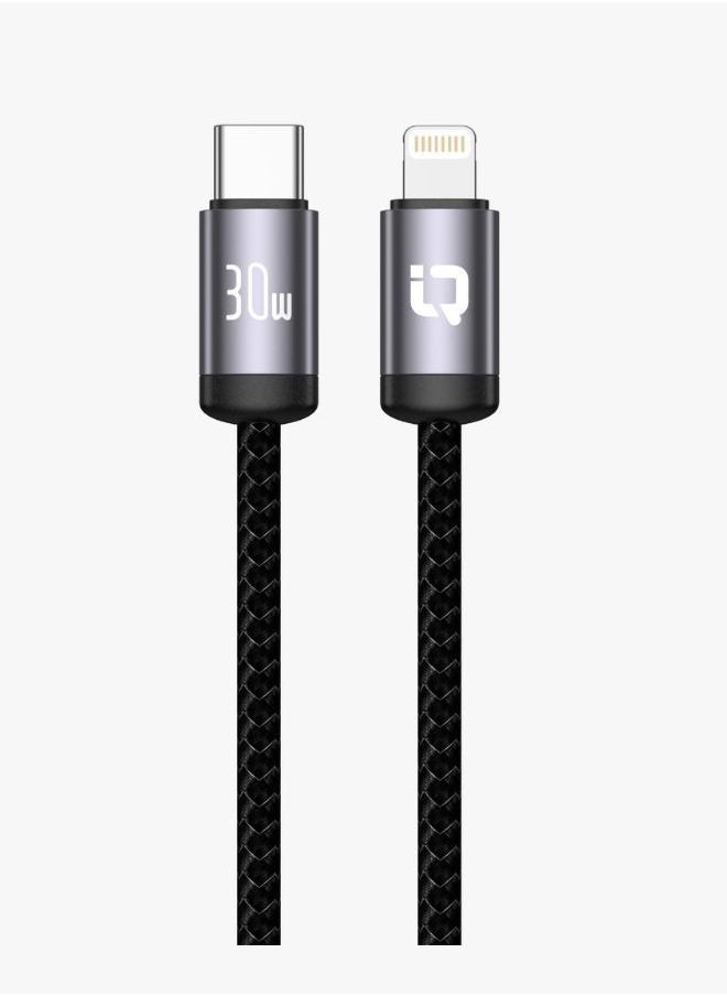 IQ TOUCH IQ TOUCH 1M Type-C to Lightning Cable – 30W Fast Charging, 3.1A, Nylon Braided, Durable & Tangle-Free, Data Sync, Long Bend Life, Widely Compatible – Black  - Image 1