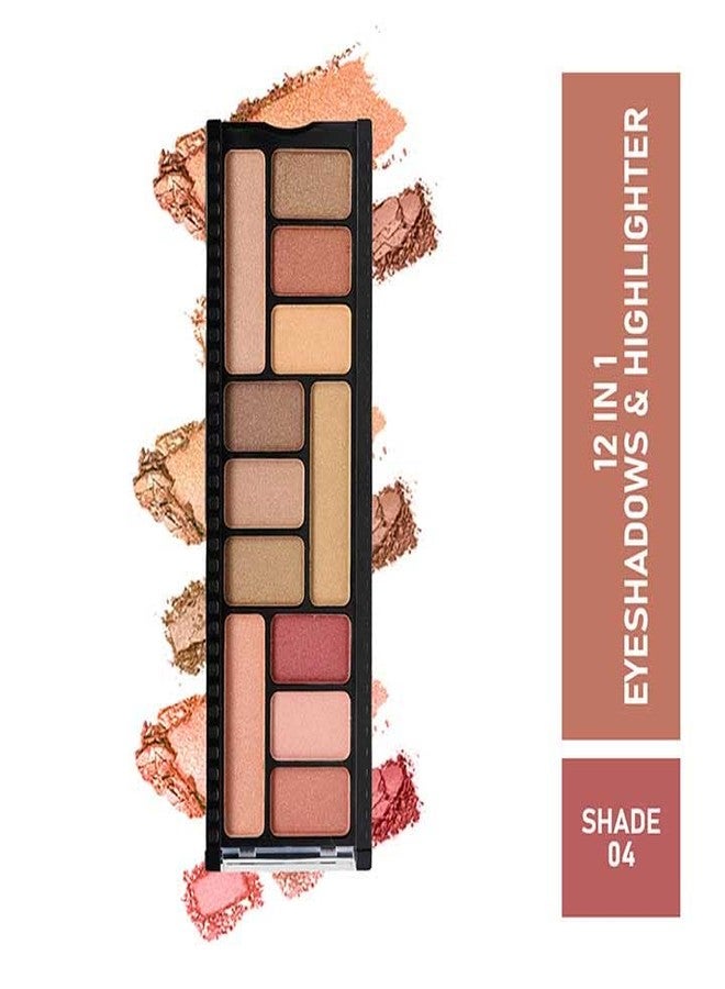 Half N Half 12 IN 1 Eyeshadow & Highlighter Makeup Palette with Long Lasting & Highly Pigmented Matte Powder - Shade 4 - Image 2