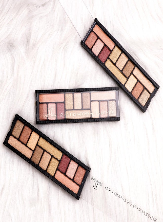 Half N Half 12 IN 1 Eyeshadow & Highlighter Makeup Palette with Long Lasting & Highly Pigmented Matte Powder - Shade 4 - Image 5