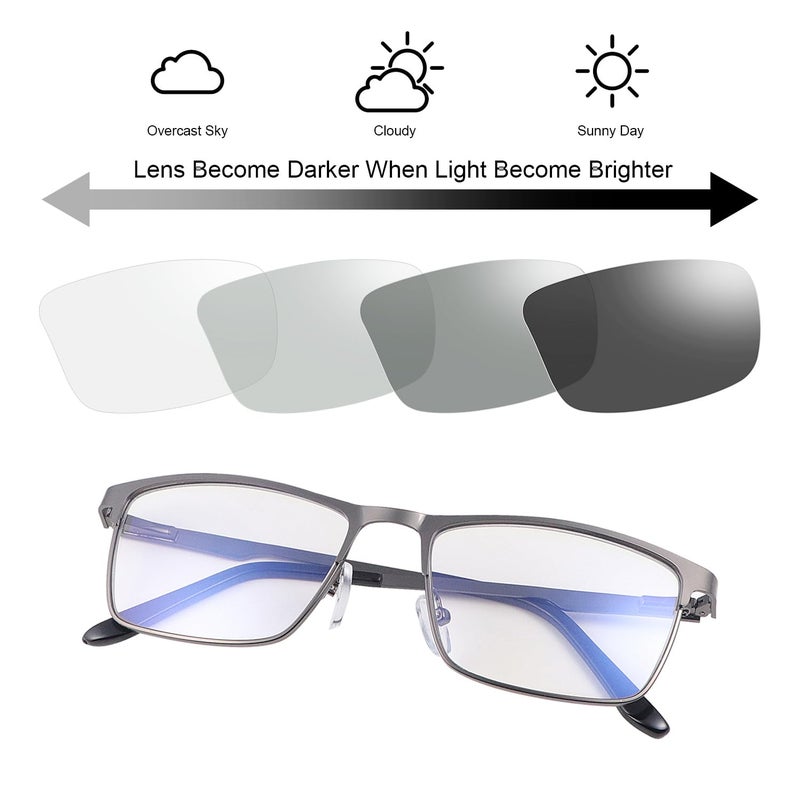 YIMI Mens Blue Light Glasses Men Computer Gaming BlueLight Blocking Glasses Metal Anti Eyestrain Clear Lens Eye Protection (Photochromic/Dual Purpose) - Image 3