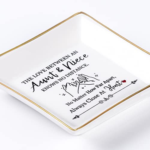 Piudee Aunt Gifts from Niece - The Love Between An Aunt Niece Knows No Distance Ring Trinket Dish Jewelry Tray, Aunt Birthday Gift Aunt and Niece Gifts for Aunts Mothers Day Christmas Valentines - Image 4