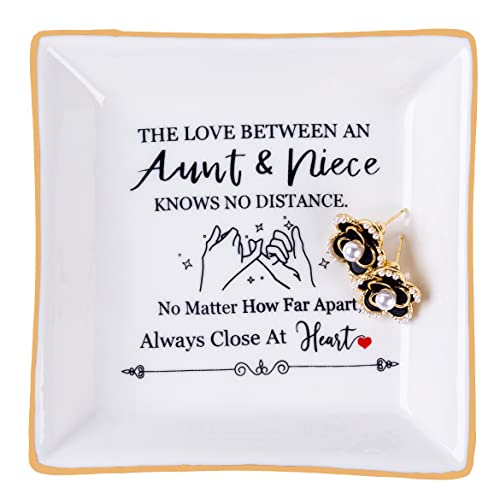 Piudee Aunt Gifts from Niece - The Love Between An Aunt Niece Knows No Distance Ring Trinket Dish Jewelry Tray, Aunt Birthday Gift Aunt and Niece Gifts for Aunts Mothers Day Christmas Valentines - Image 1