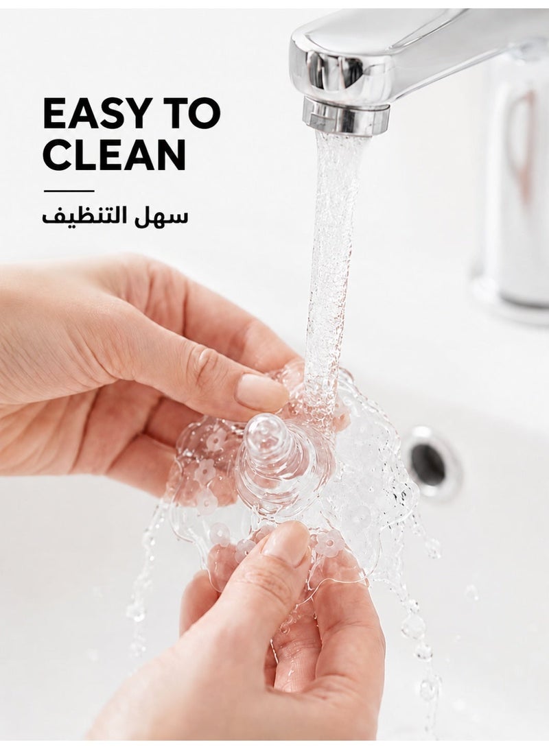 موميلو واقي حلمة سيليكون ممتاز للرضاعة الطبيعية – واقٍ فائق النعومة بتصميم زهرة مع فتحة تدفق متغيرة على شكل (+)، خالٍ من BPA، لدعم الرضاعة وتخفيف آلام الحلمة المسطحة أو المتشققة - Image 4