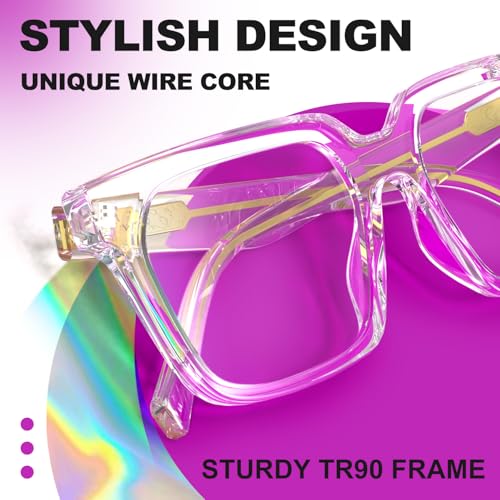 VISOONE Rectangle TR90 Blue Light Blocking Glasses Computer Eyewear with Preppy Look for Women and Men Cougar - Image 5