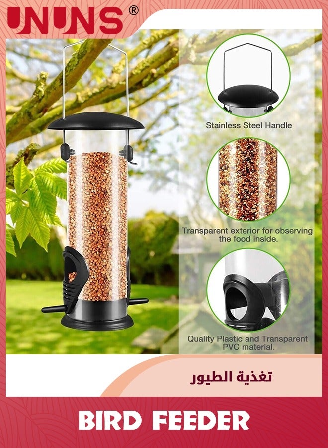 UNUNS Hanging Bird Feeder,Tube Bird Feeders For Outdoors Hanging,Heavy Duty Chew-Proof And Rust-Proof Tube Bird Feeder,Weatherproof Steel Hanger,Attracting For Wild Birds,Black - Image 5