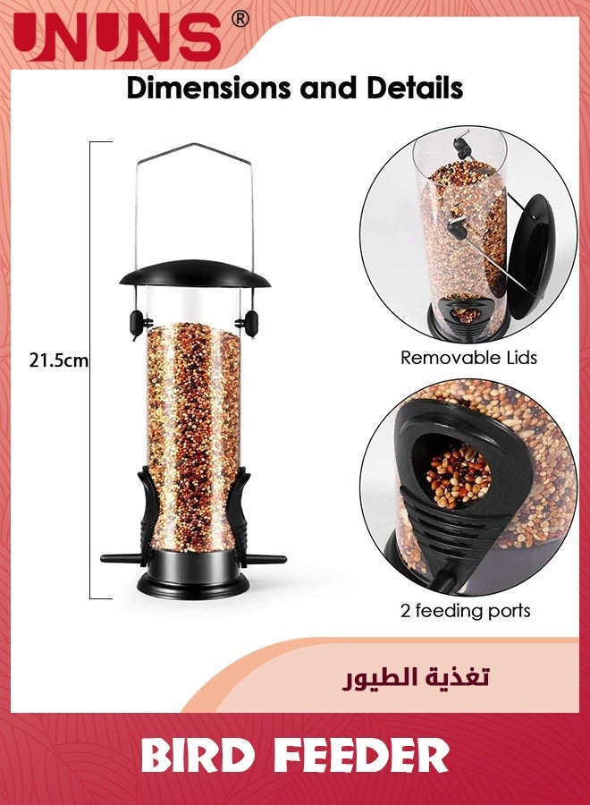 UNUNS Hanging Bird Feeder,Tube Bird Feeders For Outdoors Hanging,Heavy Duty Chew-Proof And Rust-Proof Tube Bird Feeder,Weatherproof Steel Hanger,Attracting For Wild Birds,Black - Image 2