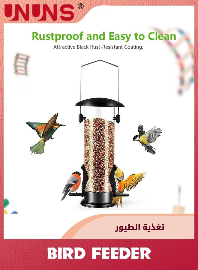 UNUNS Hanging Bird Feeder,Tube Bird Feeders For Outdoors Hanging,Heavy Duty Chew-Proof And Rust-Proof Tube Bird Feeder,Weatherproof Steel Hanger,Attracting For Wild Birds,Black - Image 3