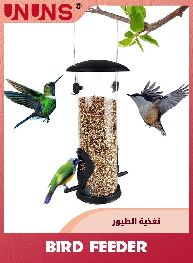 UNUNS Hanging Bird Feeder,Tube Bird Feeders For Outdoors Hanging,Heavy Duty Chew-Proof And Rust-Proof Tube Bird Feeder,Weatherproof Steel Hanger,Attracting For Wild Birds,Black - Image 1