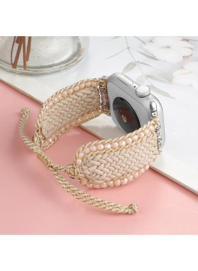 TERKOWQI Boho Nylon Band Compatible with Apple Watch 38mm 40mm 41mm 42mm 44mm 45mm 49mm, Adjustable Retro Bracelet Handmade Woven Braided Beaded Bohemian Strap for iWatch Series 9/8/SE/Ultra/7/6/5/4/3/2/1 - Image 3