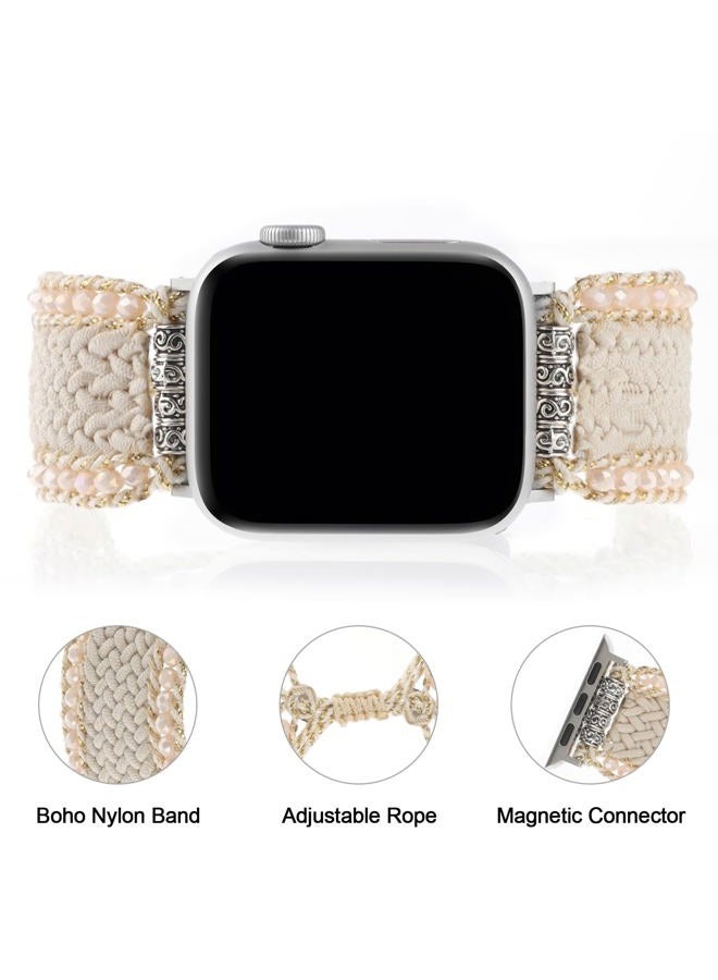 TERKOWQI Boho Nylon Band Compatible with Apple Watch 38mm 40mm 41mm 42mm 44mm 45mm 49mm, Adjustable Retro Bracelet Handmade Woven Braided Beaded Bohemian Strap for iWatch Series 9/8/SE/Ultra/7/6/5/4/3/2/1 - Image 4