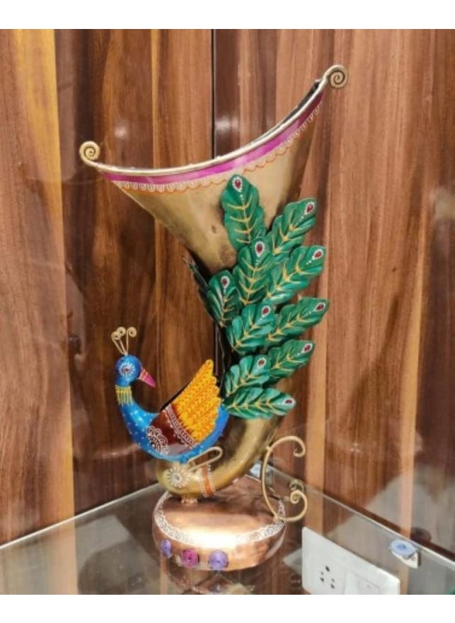Suntown SUNTOWN Wrought Iron Decorative showpiece Peacock Flower VASE for Table Decor Perfect for Living Room/Hotel/restaurent/Bedroom/Drawing Room/Home décor/Office/Dining Table/Gift/Multicolor (11*6*20 in)  - Image 2