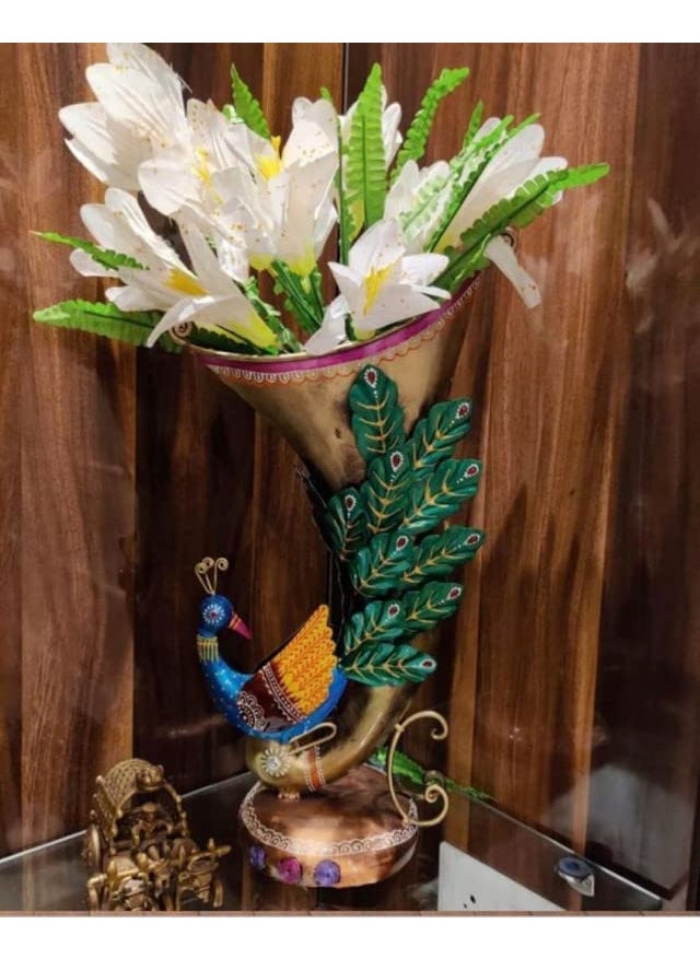 Suntown SUNTOWN Wrought Iron Decorative showpiece Peacock Flower VASE for Table Decor Perfect for Living Room/Hotel/restaurent/Bedroom/Drawing Room/Home décor/Office/Dining Table/Gift/Multicolor (11*6*20 in)  - Image 1
