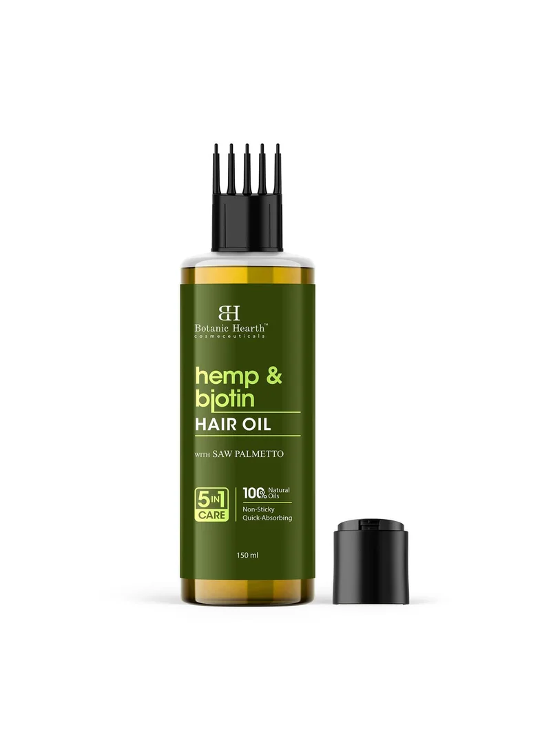 Botanic Hearth Botanic Hearth Hemp & Biotin Hair Oil for Hair Growth & Strength with Saw Palmetto – 150ml, Non-Sticky & Fast-Absorbing – 100% Natural Oils for Healthy Scalp & Hair – with Hair Oil Applicator
