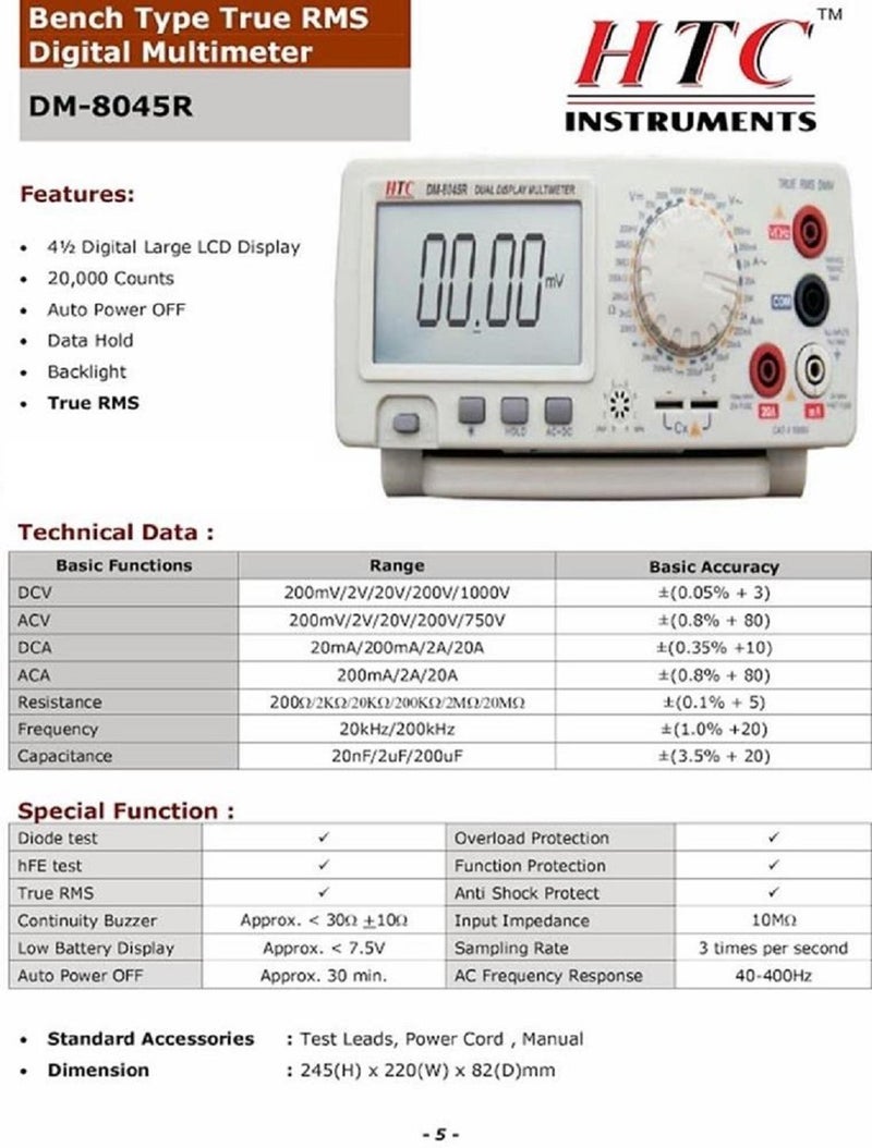 mlabs HTC DM8045R 4 Digit Large LCD 20000 Counts Digital Bench Multimeter True RMS - Image 2