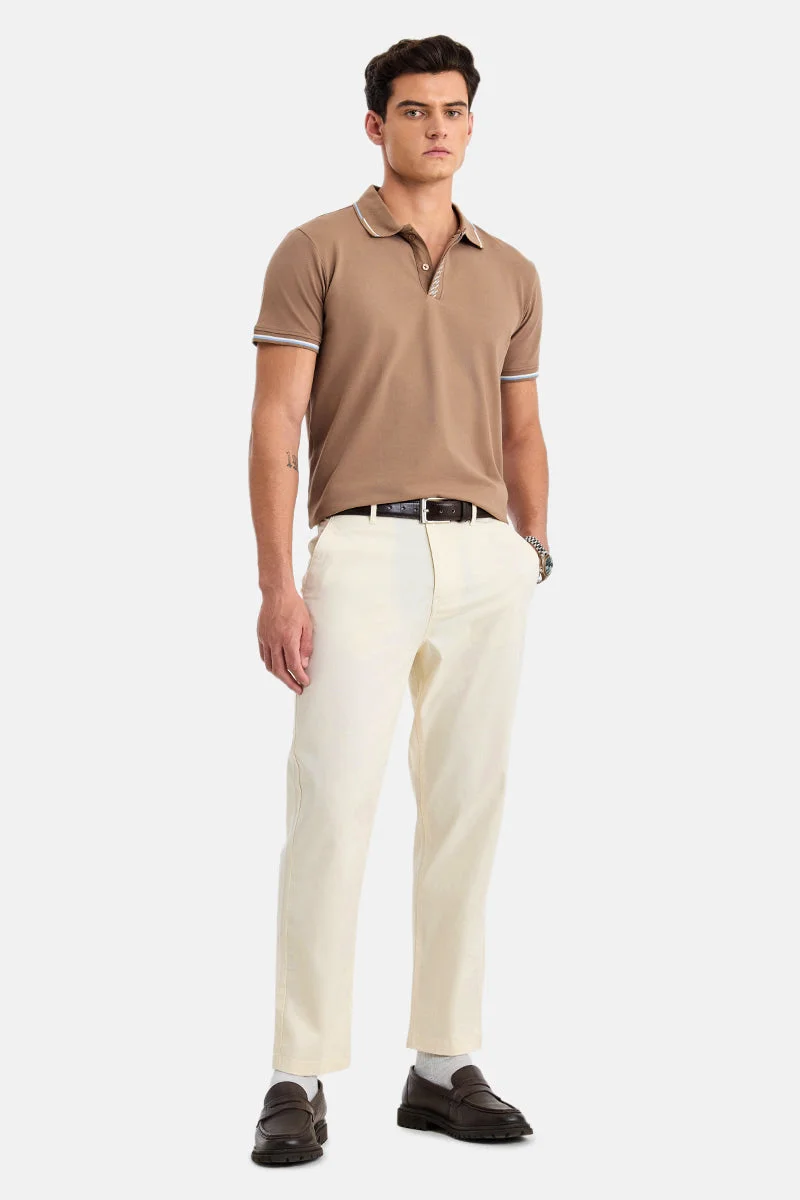سنيتش Cream Solid Regular Fit Casual Chinos