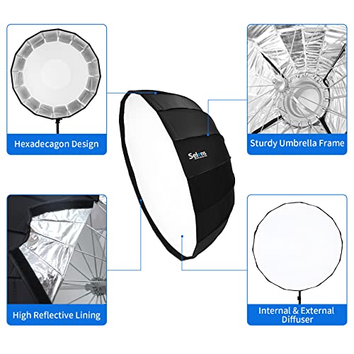 Selens 26"/65cm Umbrella Hexadecagon Softbox with Bowens Mount and Removable Diffusers, Quick Folding Softbox with Carrying Bag for Photography Studio Speedlite Flash and Monolight - Image 2