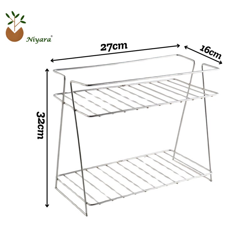 Niyara Stainless Steel Kitchen Stand, Kitchen Organizer 2-Tier Basket For Multistorage/Multipurpose Uses, Standing Shelf Rack For Home & Kitchen, Countertop, Tabletop (2- Tier Steel Rack) - Image 5