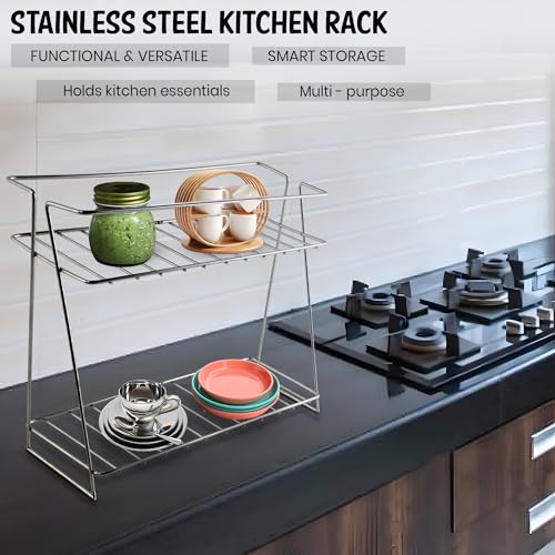 Niyara Stainless Steel Kitchen Stand, Kitchen Organizer 2-Tier Basket For Multistorage/Multipurpose Uses, Standing Shelf Rack For Home & Kitchen, Countertop, Tabletop (2- Tier Steel Rack) - Image 2